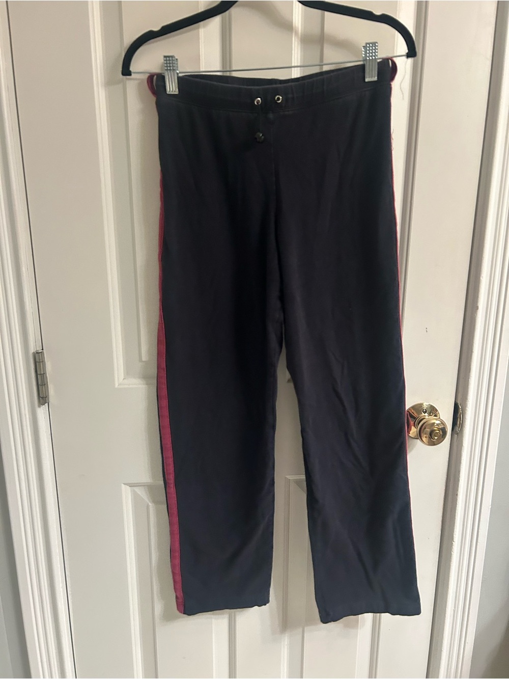 Women’s Athletic Works Black Sweatpants with Burgundy Side Stripes